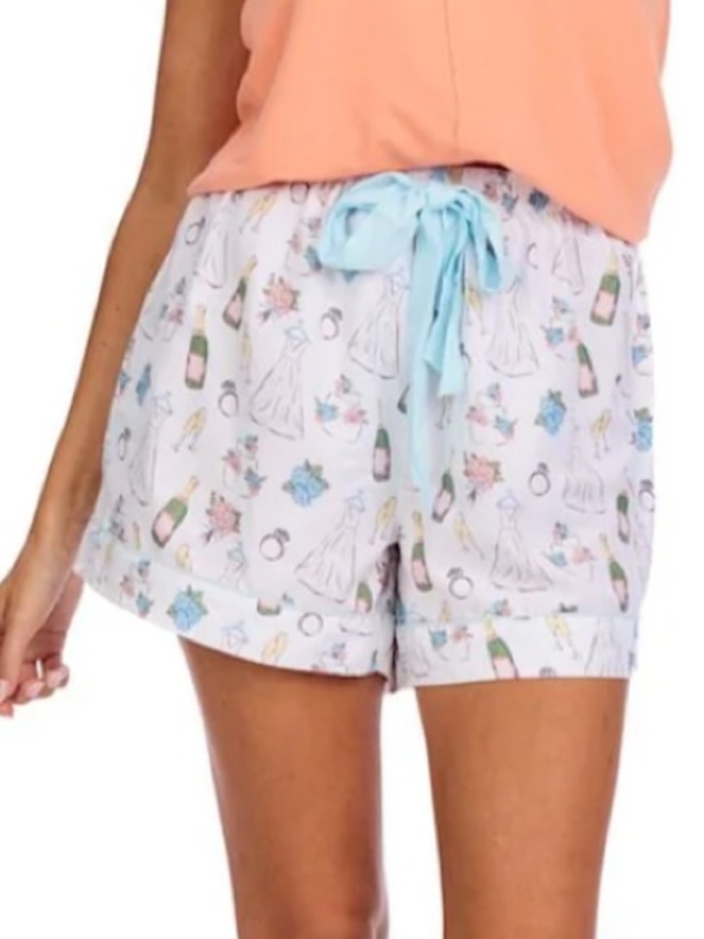 Mud Pie White Bride Floral Pajama Sleepwear Shorts Size M - Picture 4 of 14
